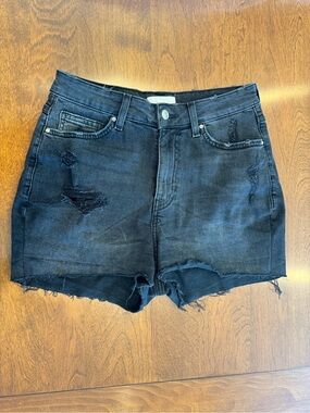 H&M Black Distressed High-Rise Denim Shorts